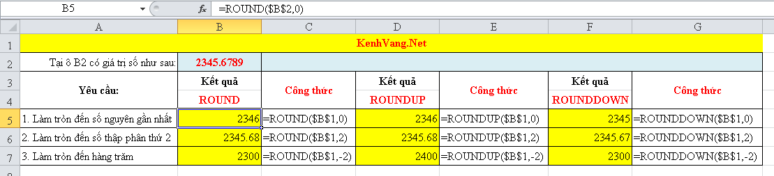 Ham Round Roundup Rounddown - Cách dùng hàm ROUND, ROUNDUP, ROUNDDOWN chi tiết trong Excel